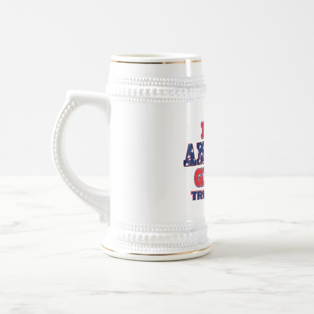 President Trump Hugs the USA Flag Beer Stein (Left)