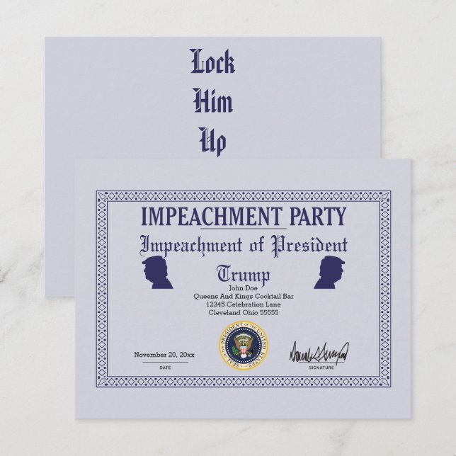 President Trump Impeachment Party Invitation (Front/Back)