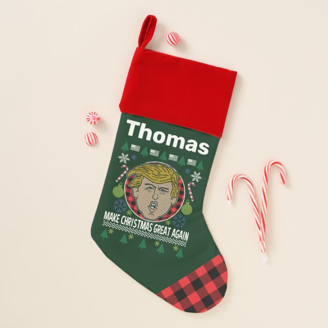President Trump Make Christmas Great Again Plaid Christmas Stocking (Front)