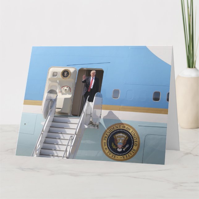 President Trump Steps Off Air Force One Card (Front)