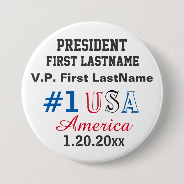 President Vice President Name Inauguration Button (Front)