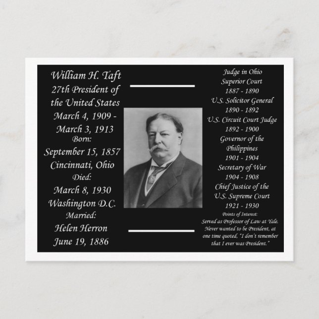 President William H Taft Postcard (Front)