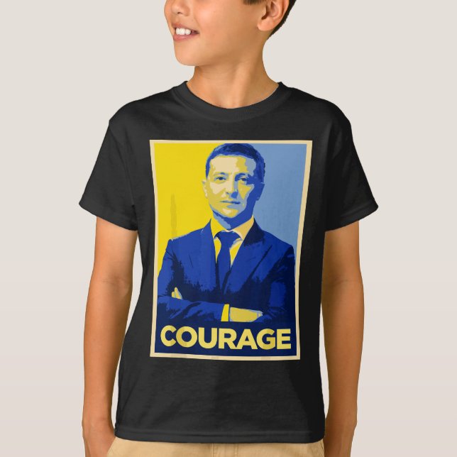 President Zelensky Courage - Retro Stand With Ukra T-Shirt (Front)