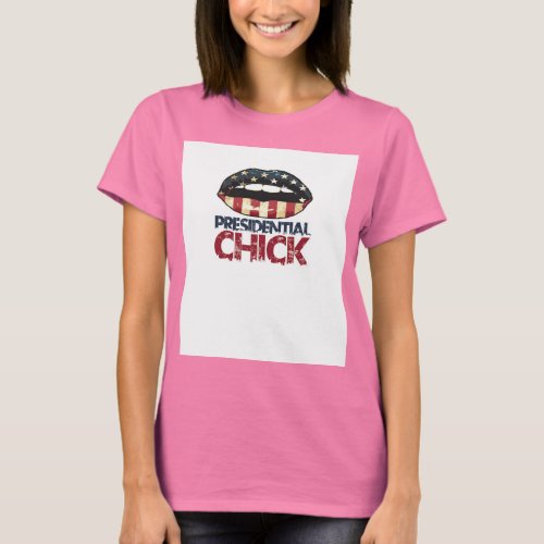 Presidential Chick RED WHITE and BLUE LIPS T_Shirt