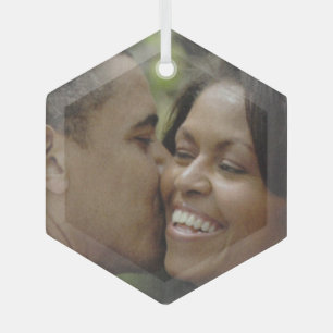 PRESIDENTIAL LOVE, BARACK OBAMA  GLASS ORNAMENT