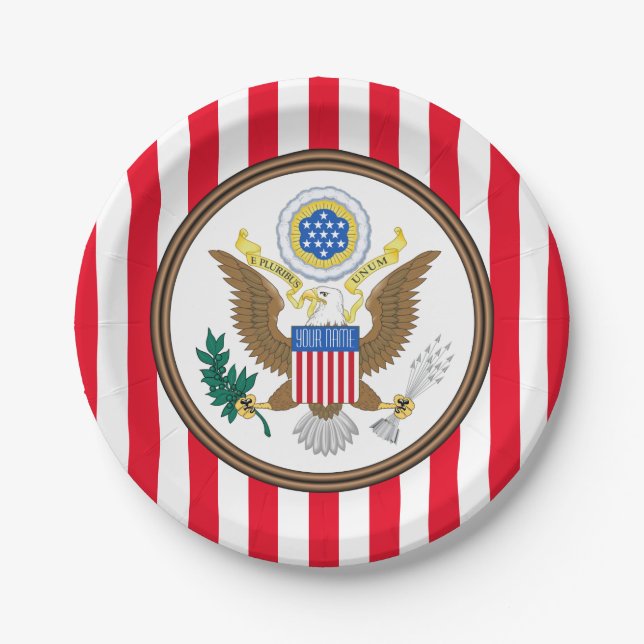 Presidential Seal Stripe Personalize Paper Plates (Front)