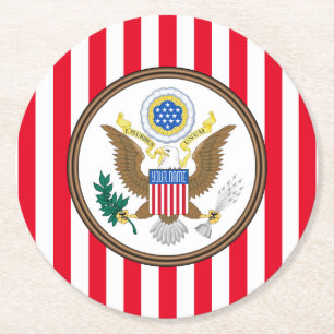 Presidential Seal Stripe Personalize Round Paper Coaster