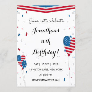 President's Day Birthday invite USA patriotic fun