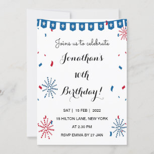 President's Day Birthday invite USA patriotic fun