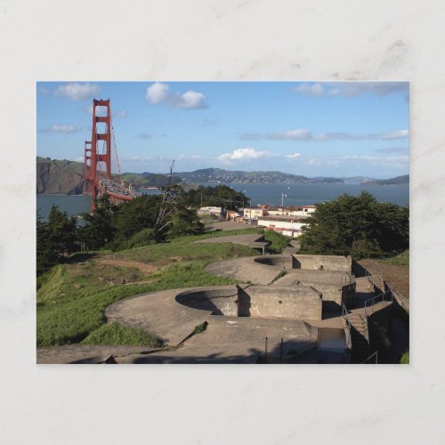 Presidio Gun Turrets And The Golden Gate Bridge In Postcard