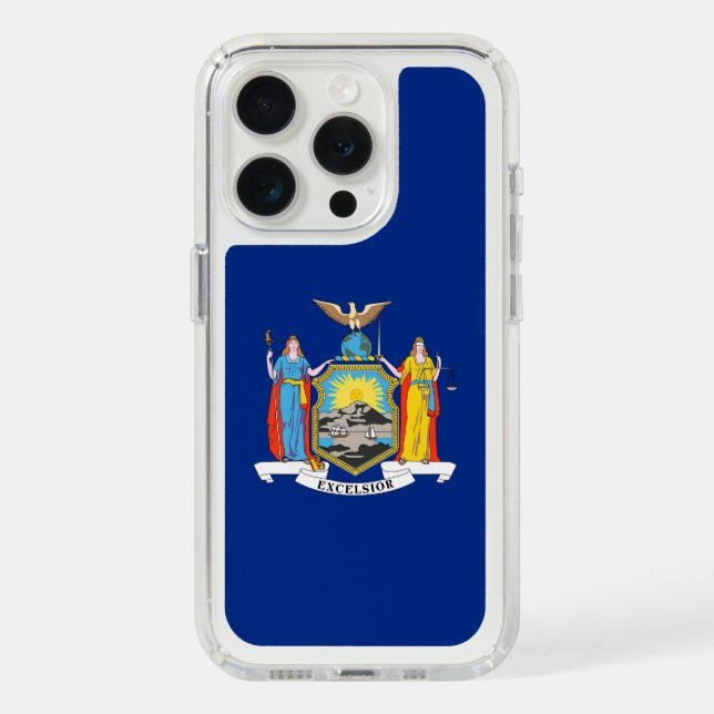 Presidio iPhone 15 Pro with flag of New York, USA Speck iPhone Case (Front (White Titanium))