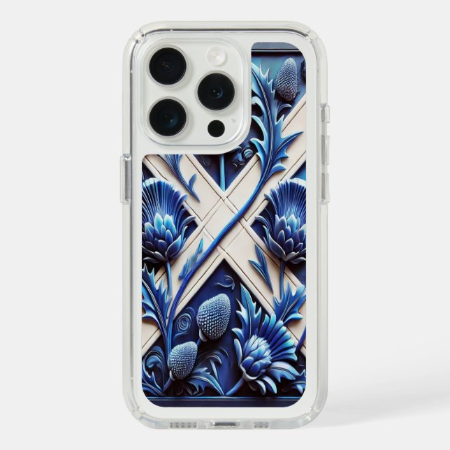 Presidio iPhone 15 Pro with Scottish Thistles Speck iPhone Case (Front (White Titanium))