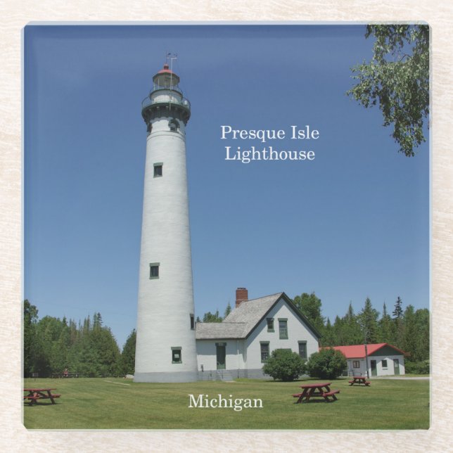 Presque Isle Lighthouse glass coasters (Front)