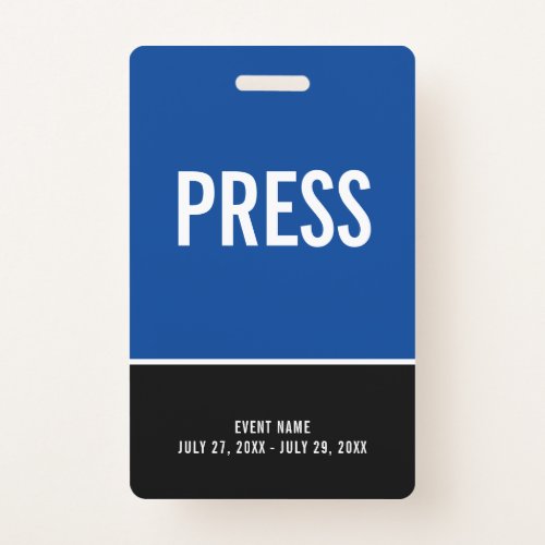 Press All Access Pass Blue Black ID Badge