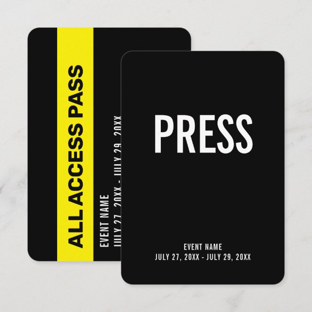 Press All Access Pass Event ID Badge 3.5" x 5" Invitation (Front/Back)