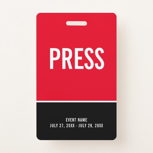 Press All Access Pass Red Black ID Badge