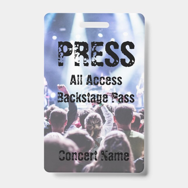 Press Concert Festival Band Event Backstage Pass Badge (Front)