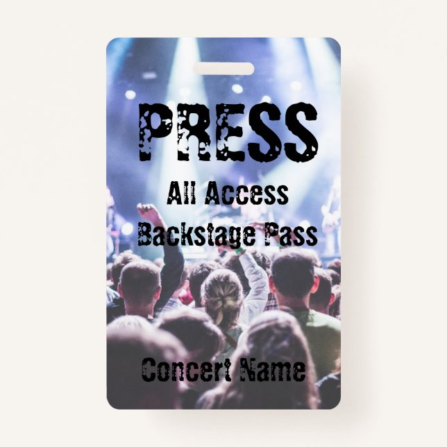 Press Concert Festival Band Event Backstage Pass Badge (Front)