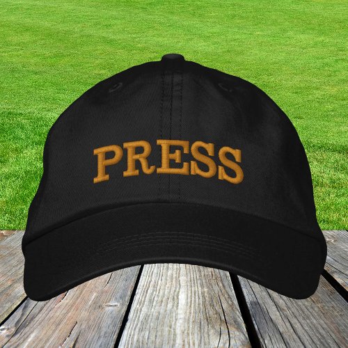 PRESS embroidered baseball cap gold  black hat