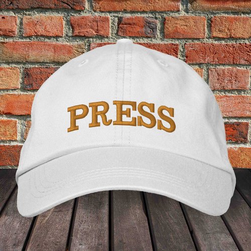 PRESS embroidered baseball cap gold  white hat