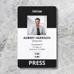 Press Employee Business Photo Black Badge<br><div class="desc">Simple and modern press media employee badge with photo.</div>
