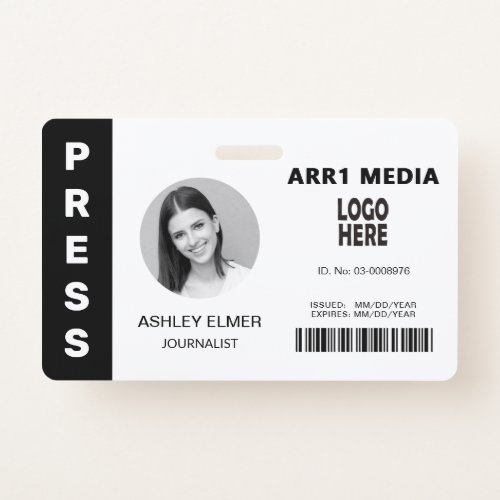 Press employee ID black photo template Badge