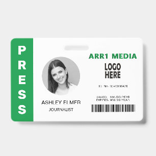 Press employee ID green photo template Badge