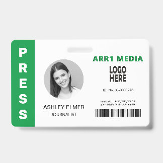 Press employee ID green photo template Badge