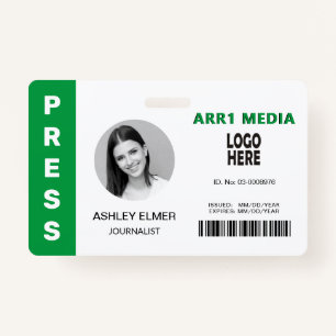 Press employee ID green photo template Badge