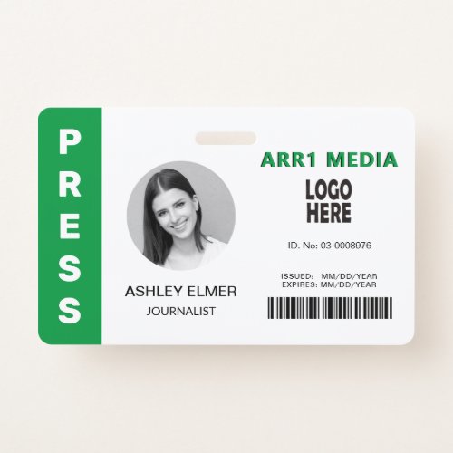Press employee ID green photo template Badge