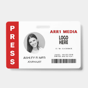 Press employee ID red photo template Badge