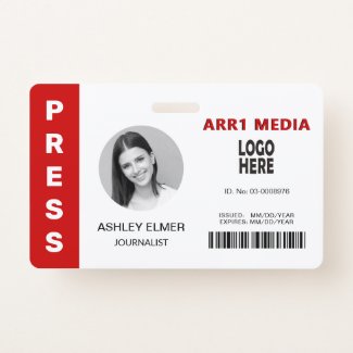 Press employee ID red photo template Badge