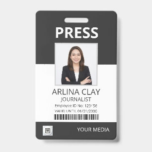 Press ID Badge Photo Journalist Media Pass Black