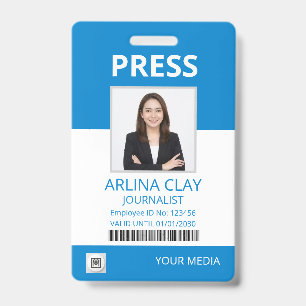 Press ID Badge Photo Journalist Media Pass Blue