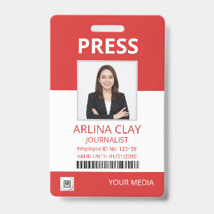 Press ID Badge Photo Journalist Media Pass Red