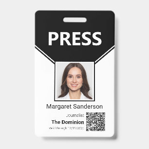 Press ID with Photo and QR Code Badge