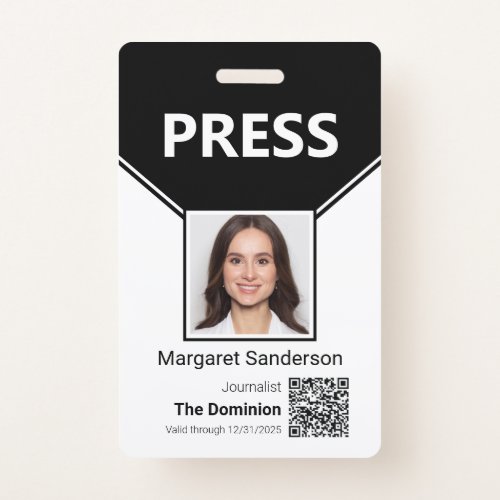Press ID with Photo and QR Code Badge