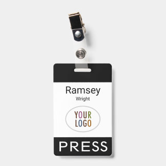 Press Name Badge Custom Logo Black Modern