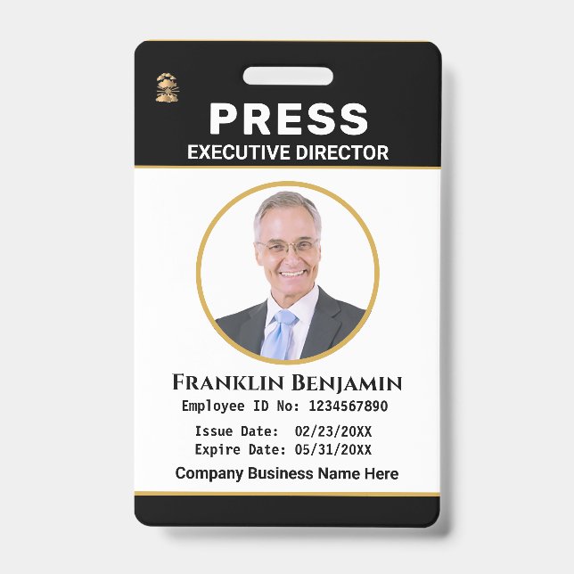 Press Pass Journalist Logo ID Card Personalize Badge (Front)