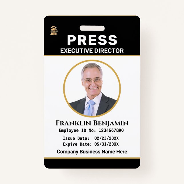 Press Pass Journalist Logo ID Card Personalize Badge (Front)