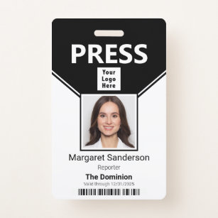 Press Pass Logo Photo and Bar Code ID Badge