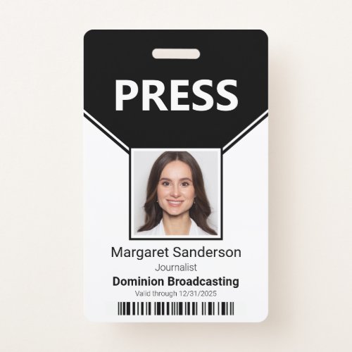 Press Pass Photo and Bar Code ID Badge