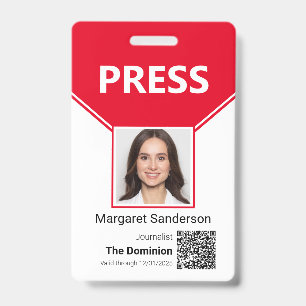 Press Pass Photo and QR Code ID Badge