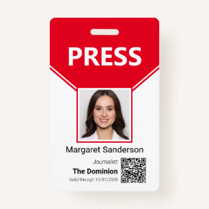 Press Pass Photo and QR Code ID Badge