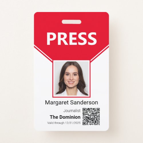 Press Pass Photo and QR Code ID Badge