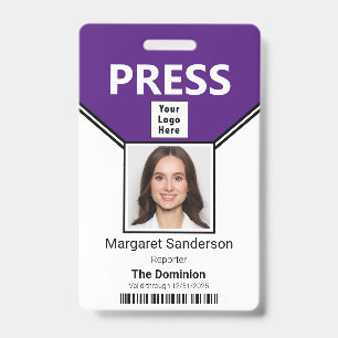 Press Pass Photo Bar Code and Logo ID Badge