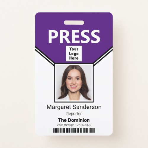 Press Pass Photo Bar Code and Logo ID Badge