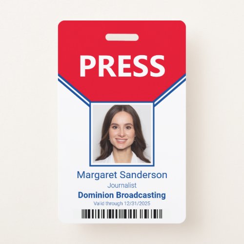 Press Photo Bar Code ID Badge