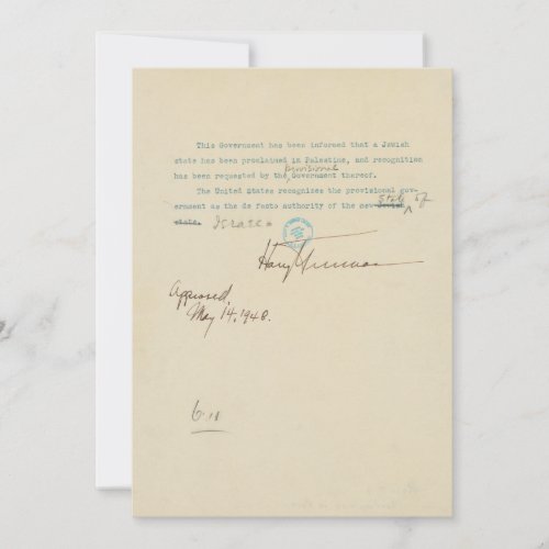 Press Release Announcing US Recognition of Israel Announcements