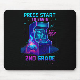 Press Start 2nd Grade Gamer Kids Level Up Fun Mouse Pad